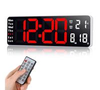 Fuloon Digital Wall Clock, 13'' Large Digital Clock Remote Control, Adjustable Brightness LED Digital Clock, Count Up & Down Timer, Auto Brightness, Date, Temperature Gym Clocks