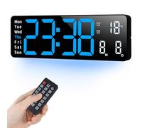 Fuloon Digital Wall Clock 8 RGB Colors, 16" Large Display Adjustable Brightness LED Digital Clock, Count Up & Down Timer, Auto Brightness, Date, Temperature, Clocks for Bedroom Gym