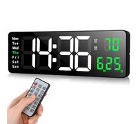 Fuloon Digital Wall Clock, USB Wall Clocks with 16.2 Inch Large Display, LED Digital Clock with Remote Control, Timing and Countdown, Large Clock with Date, Week, Temperature (Green, 16.2 Inches)