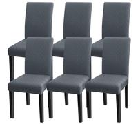 Fuloon Dining Chair Cover, Jacquard Elastic Armless Chair Cover Detachable Washable Chair Slipcover (Set of 6, Grey)