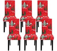Fuloon Stretch Chair Cover, 6 Pack Christmas Tree Printed Super Fit Stretch Spandex Dining Chair Protector Cover Seat Slipcover for Hotel,Dining Room,Ceremony,Banquet Wedding Party