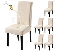 Fuloon Stretch Dining Chair Covers 6 Pack Wrinkle Free, Waterproof Jacquard