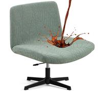 Fuloon Waterproof Armless Wide Office Desk Chair Cover, Modern Fabric Adjustable Swivel for Ergonomic Cross Legged Home Office Computer Chair Cover, Leaf Green
