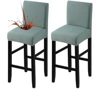 Fuloon Waterproof Bar Stool Covers, High Elastic Fit Removable Washable Bar Chair Covers with Back, The ideal length for the backrest and seat cushion is approximately 15 inches (matcha green, 2)