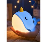 Fuloon Whale Narwhal Night Light for Kids, Soft Silicone Touch Lamp with 3 Dimmable Brightness, 30 Min Auto-Off, Rechargeable, Colour Changing, Nursery Bedside Nightlight, Kids Room Decor Gift