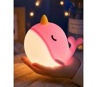 Fuloon Whale Narwhal Night Light for Kids, Soft Silicone Touch Lamp with 3 Dimmable Brightness, 30 Min Auto-Off, Rechargeable, Colour Changing, Nursery Bedside Nightlight, Kids Room Decor Gift