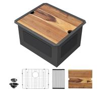Fulorni 21"x18" Undermount Black Laundry Sink Workstation