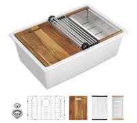 Fulorni 28"x19" Granite Composite Kitchen Sink Workstation - Undermount White Granite Quartz Composite Durable Single Bowl Under Counter Sink Basin with Integrated Ledge