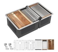 Fulorni 30"x19" Undermount Double Bowl Kitchen Sink Ledge Workstation - 16 Gauge 304 Stainless Steel, Under Counter Low Divide 60/40 Split Basin for Kitchen