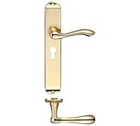 Fulton and Bray Arundel Door Handle on Long Backplate - Euro - Polished Brass