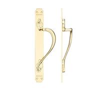 Fulton & Bray Cast Brass Pull Handle with Art Nouveau Backplate - Right Handed - 377mm x 42mm - Polished Brass