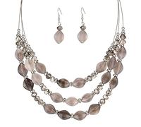 FULU AUTUMN Beaded Statement Choker Necklaces for Women Multilayered Chunky Bead Necklace Fashion Jewellery Mothers Day Gifts for Women(42-Grey1)