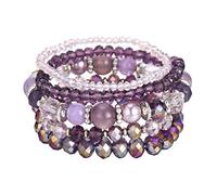 FULU AUTUMN Boho Beaded Bracelet Multi-Layer Crystal Stone Beaded Bracelets for Women Stretch Bracelets Fashion Jewellery Birthday Gifts for Her(21-Purple)