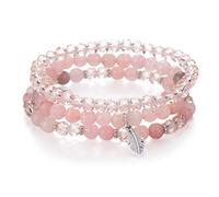 FULU AUTUMN Boho Beaded Bracelet Multi-Layer Crystal Stone Beaded Bracelets for Women Stretch Bracelets Fashion Jewellery Birthday Gifts for Her(39-Pink)