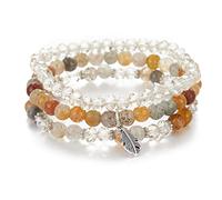 FULU AUTUMN Boho Beaded Bracelet Multi-Layer Crystal Stone Beaded Bracelets for Women Stretch Bracelets Fashion Jewellery Birthday Gifts for Her(39-Brown)
