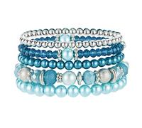 FULU AUTUMN Boho Beaded Bracelets for Womens Handmade Multilayer Pearl Bracelet Crystals Beads Stackable Stretch Bangles Summer Jewellery Birthday Gifts for Women(32-Sea green)