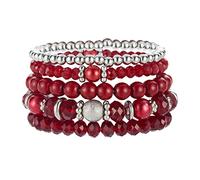 FULU AUTUMN Boho Beaded Bracelets for Womens Handmade Multilayer Pearl Bracelet Crystals Beads Stackable Stretch Bangles Summer Jewellery Birthday Gifts for Women(32-Red)