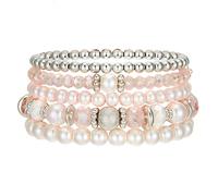 FULU AUTUMN Boho Beaded Bracelets for Womens Handmade Multilayer Pearl Bracelet Crystals Beads Stackable Stretch Bangles Summer Jewellery Birthday Gifts for Women(32-Pink)