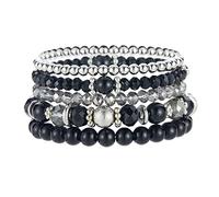 FULU AUTUMN Boho Beaded Bracelets for Womens Handmade Multilayer Pearl Bracelet Crystals Beads Stackable Stretch Bangles Summer Jewellery Birthday Gifts for Women(32-Black)