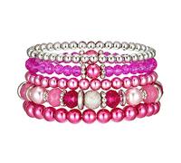 FULU AUTUMN Boho Beaded Bracelets for Womens Handmade Multilayer Pearl Bracelet Crystals Beads Stackable Stretch Bangles Summer Jewellery Birthday Gifts for Women(32-Hot pink)