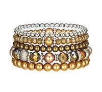 FULU AUTUMN Boho Beaded Bracelets for Womens Handmade Multilayer Pearl Bracelet Crystals Beads Stackable Stretch Bangles Summer Jewellery Birthday Gifts for Women(32-Champagne)