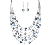 FULU AUTUMN Boho Layered Beaded Necklaces for Women Statement Multi-Strand Bead Necklace Jewellery Gifts for Women(Blue)