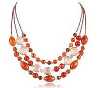 FULU AUTUMN Layered Statement Necklaces for Women Chunky Beaded Necklaces Costume Jewellery Valentines Gifts for Her(Red coffee)