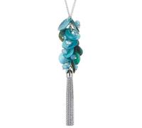 FULU AUTUMN Long Boho Pendant Necklaces for Women Silver Sweater Chain Necklace with Shell Tassel Pendant Birthday Gifts Boho Costume Jewellery for Women(Turquoise)