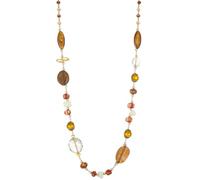 FULU AUTUMN Long Silver Beaded Necklace for Women Chain Necklace with Shell Crystal Pearl Beads Fashion Jewellery Gifts for women(70-Brown)