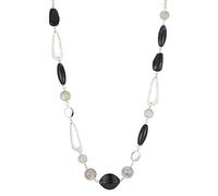 FULU AUTUMN Long Silver Beaded Necklace for Women Chain Necklace with Shell Crystal Pearl Beads Fashion Jewellery Gifts for Girlfriends(07-Black grey)