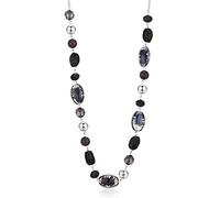 FULU AUTUMN Long Silver Beaded Necklace for Women Chain Necklace with Shell Crystal Pearl Beads Fashion Jewellery Gifts for Girlfriends(10-Black)
