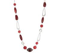 FULU AUTUMN Long Silver Beaded Necklace for Women Chain Necklace with Shell Crystal Pearl Beads Fashion Jewellery Gifts for Girlfriends(07-Red)