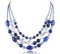FULU AUTUMN Sapphire Layered Statement Necklace For Women Chunky Beaded Necklace Boho-Chic Casual Costume Jewelry Valentines Gifts