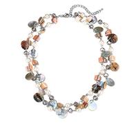 FULU AUTUMN Short Shell Beaded Layered Necklace Silver Pearl Chunky Statement Necklace Turquoise Costume Jewellery for Women Mothers Day Gift(Natural)