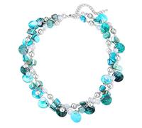 FULU AUTUMN Short Shell Beaded Layered Necklace Silver Pearl Chunky Statement Necklace Turquoise Costume Jewellery for Women Mothers Day Gift(Turquoise)