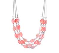 FULU AUTUMN Short Shell Beaded Layered Necklace Silver Pearl Chunky Statement Necklace Turquoise Costume Jewellery for Women Mothers Day Gift(01-Pink)