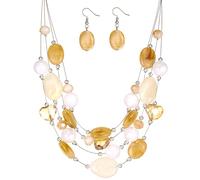 FULU AUTUMN Silver Layered Statement Necklaces for Women Handmade Beaded Necklace Costume Jewellery Birthday Gifts for Women(40-1-Camel white colorful)