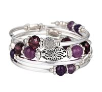 FULU AUTUMN Stackable Beaded Bracelets for Women Boho Wrap Silver Bracelet Layered Fashion Jewelry Gifts for Her, 6 centimeters, Metal, Agate