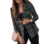 FULUJIDI Cardigan Coat Women Blazer Double-Breasted Plaid Print Lapel Lady Blazer Long Sleeves Thick Warm Business Coat 3Xl Armygreen