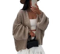 FULUJIDI Cardigan Coat Women Sweater Lantern Long Sleeve Knitted Cardigan Open Front Lightweight Sweater Outwear M Khaki