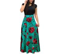 FULUJIDI Dresses For Women Elegant Women'S Long Dress Flower Retro Printed Patchwork Long Sleeve Banquet Xl Green