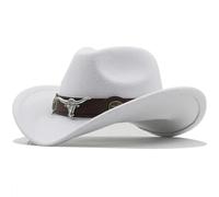 FULUJIDI Fedora Trilby Felt Hats Cowboy Hat Black Jazz Top Hat Men Ethnic Ribbon Felt Cap Women Riding Hat S(52-54Cm) Kids White