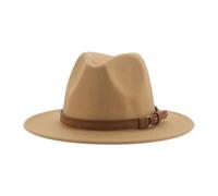 FULUJIDI Fedora Trilby Felt Hats Fedora Hats For Women Men Wide Brim Solid Women Hats Band Belt Classic Formal Dress Hats 60-62Cm(Xl) Camel