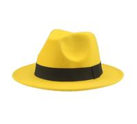 FULUJIDI Fedora Trilby Felt Hats Hats Fedoras Ribbon Band Solid Hats Wedding Church Formal Felted Hats 56-58Cm(Adults) Yellow-Black
