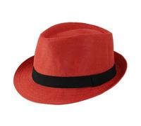 FULUJIDI Fedora Trilby Felt Hats Linen Cloth Panama Solid Jazz Hat Cowboy Men'S Sun Hat Bucket Hat For Men Black-Brightred