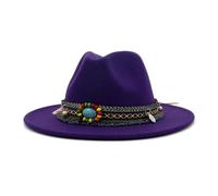 FULUJIDI Fedora Trilby Felt Hats Sun Hat Women Men Fedora Hat Classical Wide Brim Felt Party Church Cap 56To58Cm Purple
