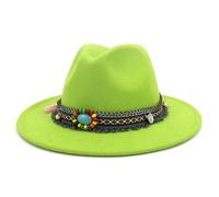 FULUJIDI Fedora Trilby Felt Hats Sun Hat Women Men Fedora Hat Classical Wide Brim Felt Party Church Cap 59To60Cm Limegreen