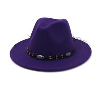 FULUJIDI Fedora Trilby Felt Hats Women Men Elegant Felt Fedora Hats Wide Brim Leather Belt Church Party Top Hat Panama Cap 59To60Cm Purple
