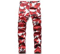 FULUJIDI Jeans Pants Denim Red Camouflage Men Denim Jeans Straight Fashion Party Cool Trousers Washed Trend Pants 34 6622