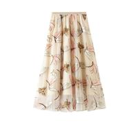 FULUJIDI Pretty Skirt For Women Sequin Embroidered Half Skirt Mesh Skirt Medium Length A-Line Fairy Long Skirt One Size Apricot